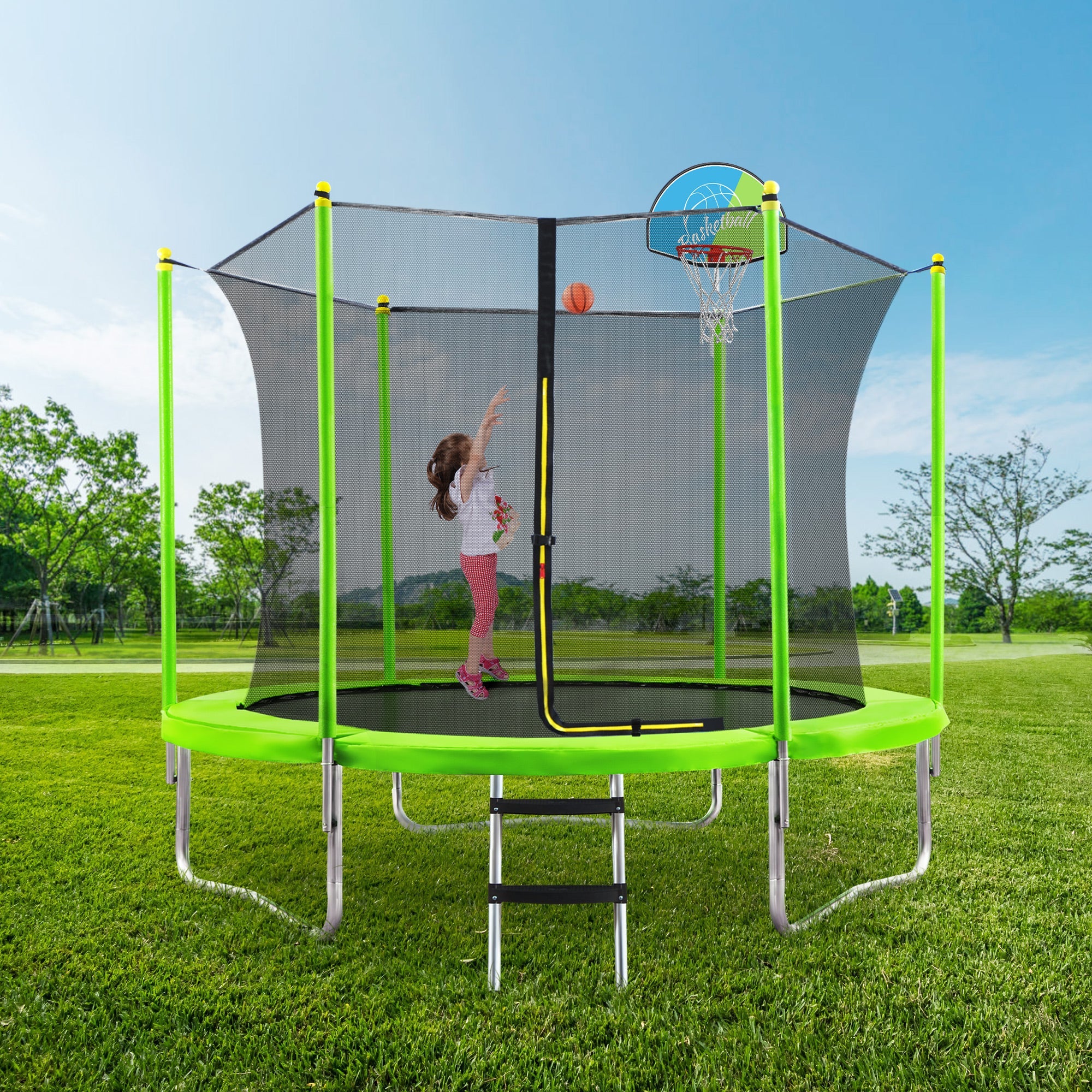 Streamdale 10ft Outdoor Trampoline with Safety Enclosure, Ladder, UV-Resistant Pad