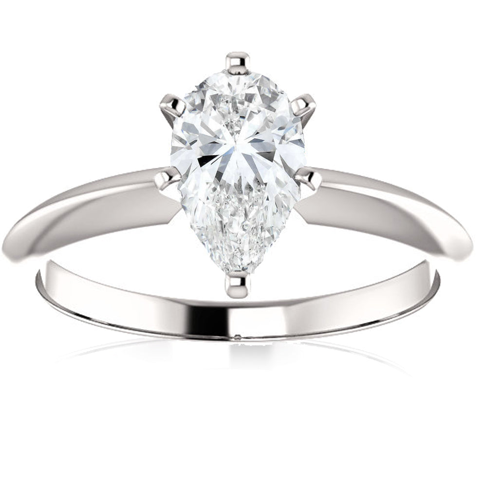 1 Ct Pear Shape Diamond Engagement Ring Lab Grown 14k White Gold