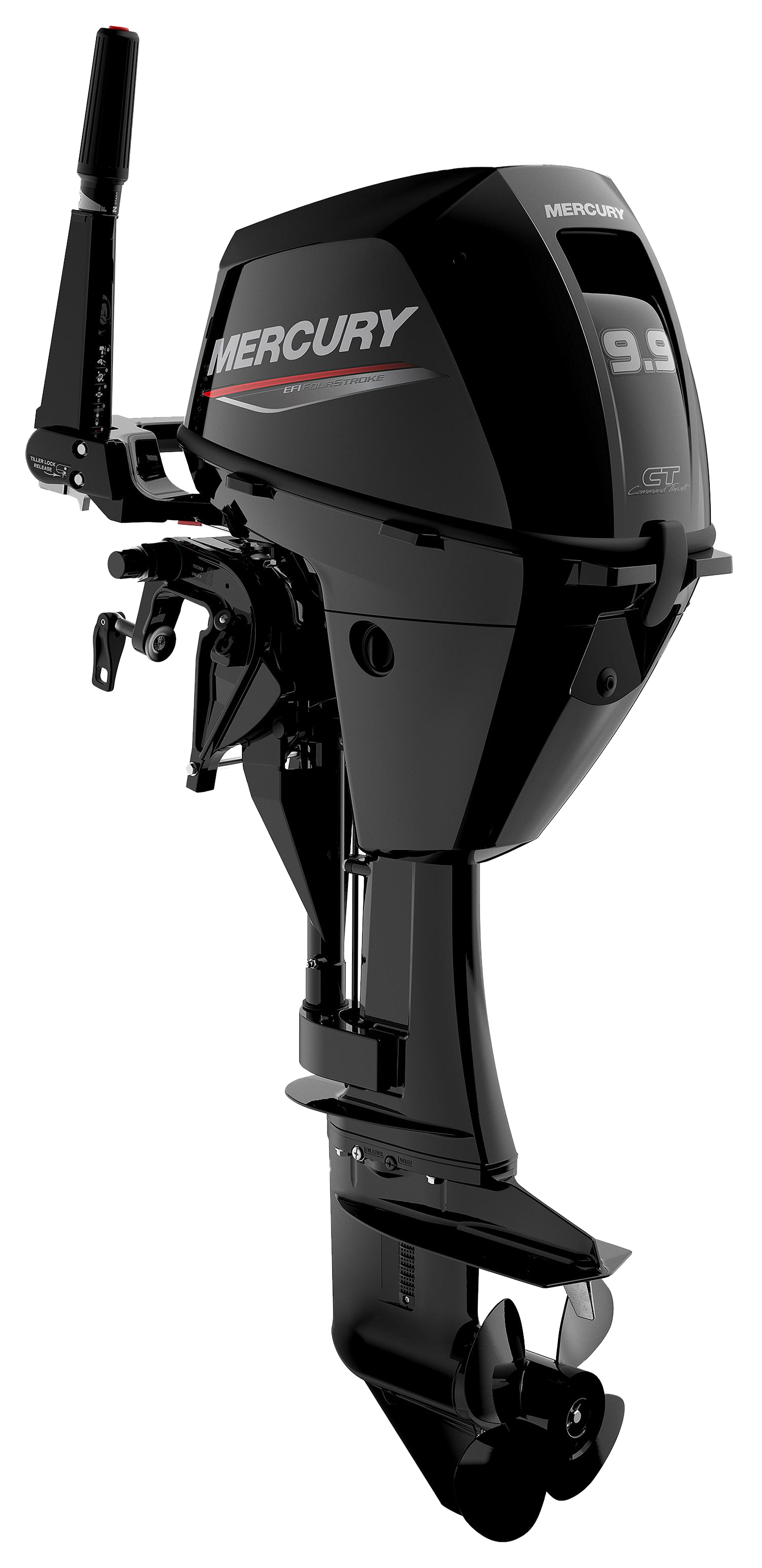 Mercury 9.9hp EFI Tiller FourStroke Command Thrust Manual Outboard Motor with 25" Shaft