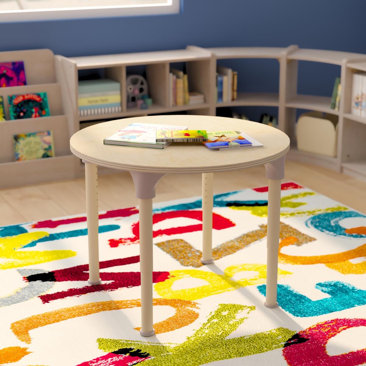 Flash Furniture  33 in. Bright Beginnings Round Commercial Grade Wooden Adjustable Height Classroom Activity Table - Metal Legs Adjust From 15-23 in., Beech