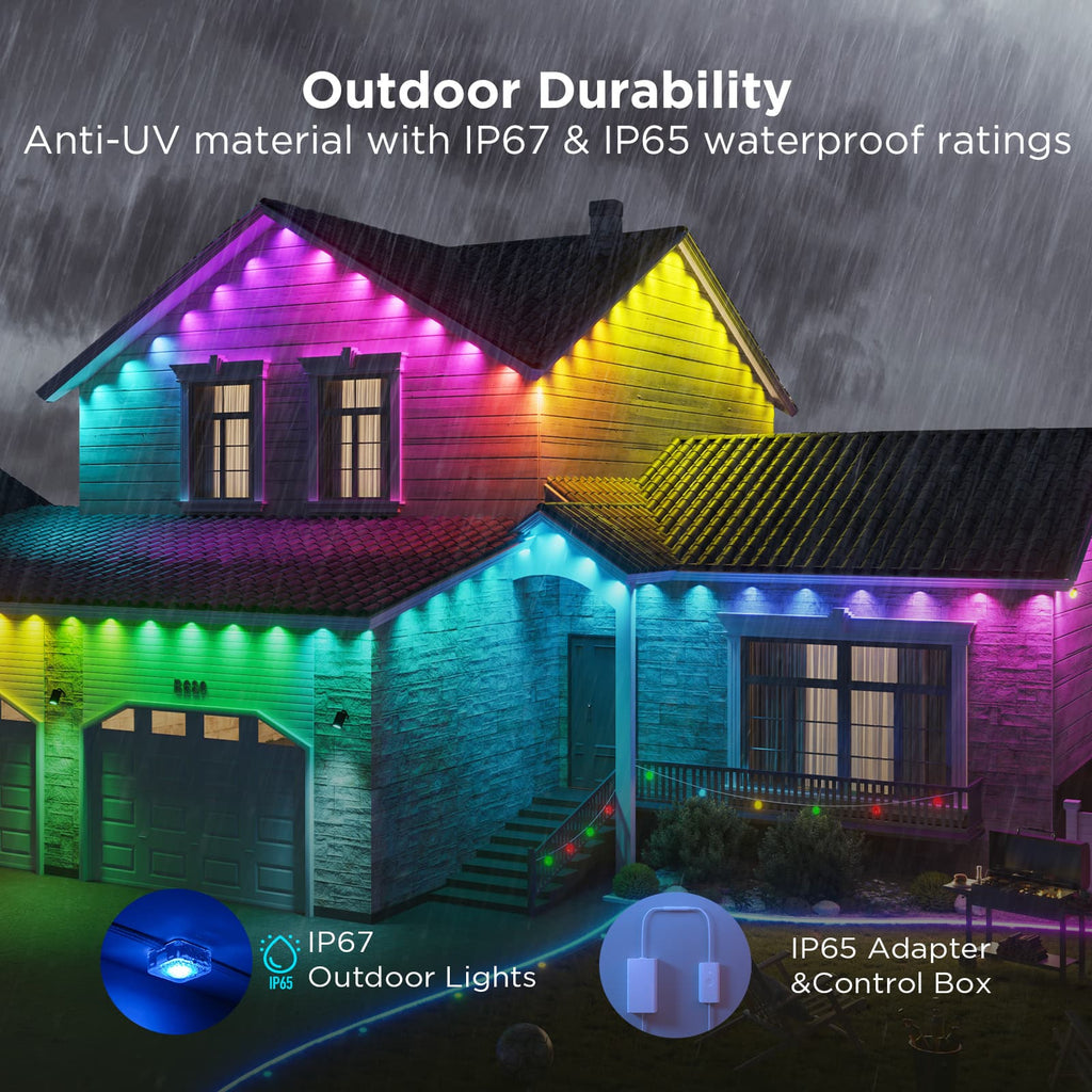 Govee - Wi-Fi RGBIC Outdoor Permanent String Lights 100ft - Black
