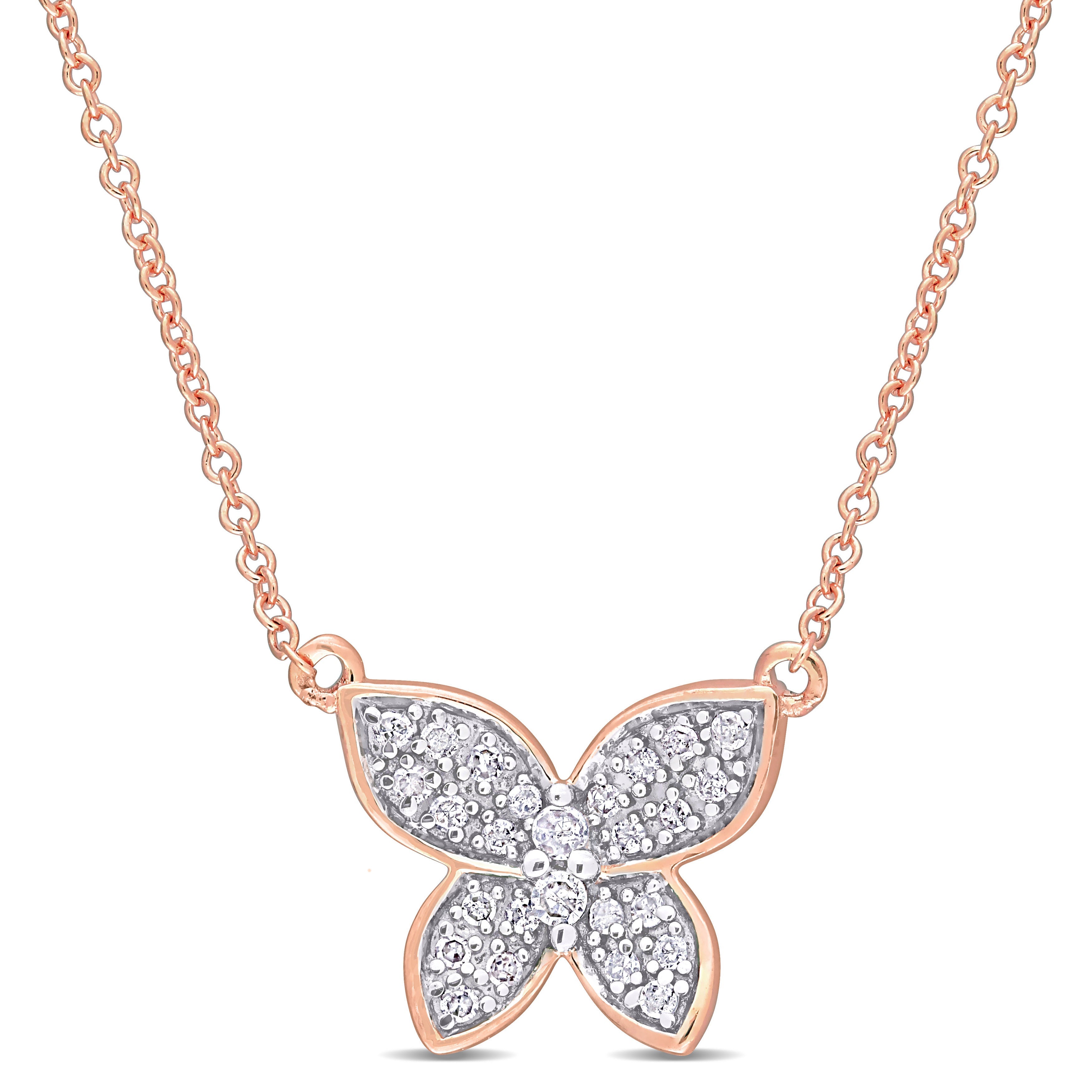 1/8 CT TW Diamond Butterfly Pendant with Chain in 10K Rose Gold
