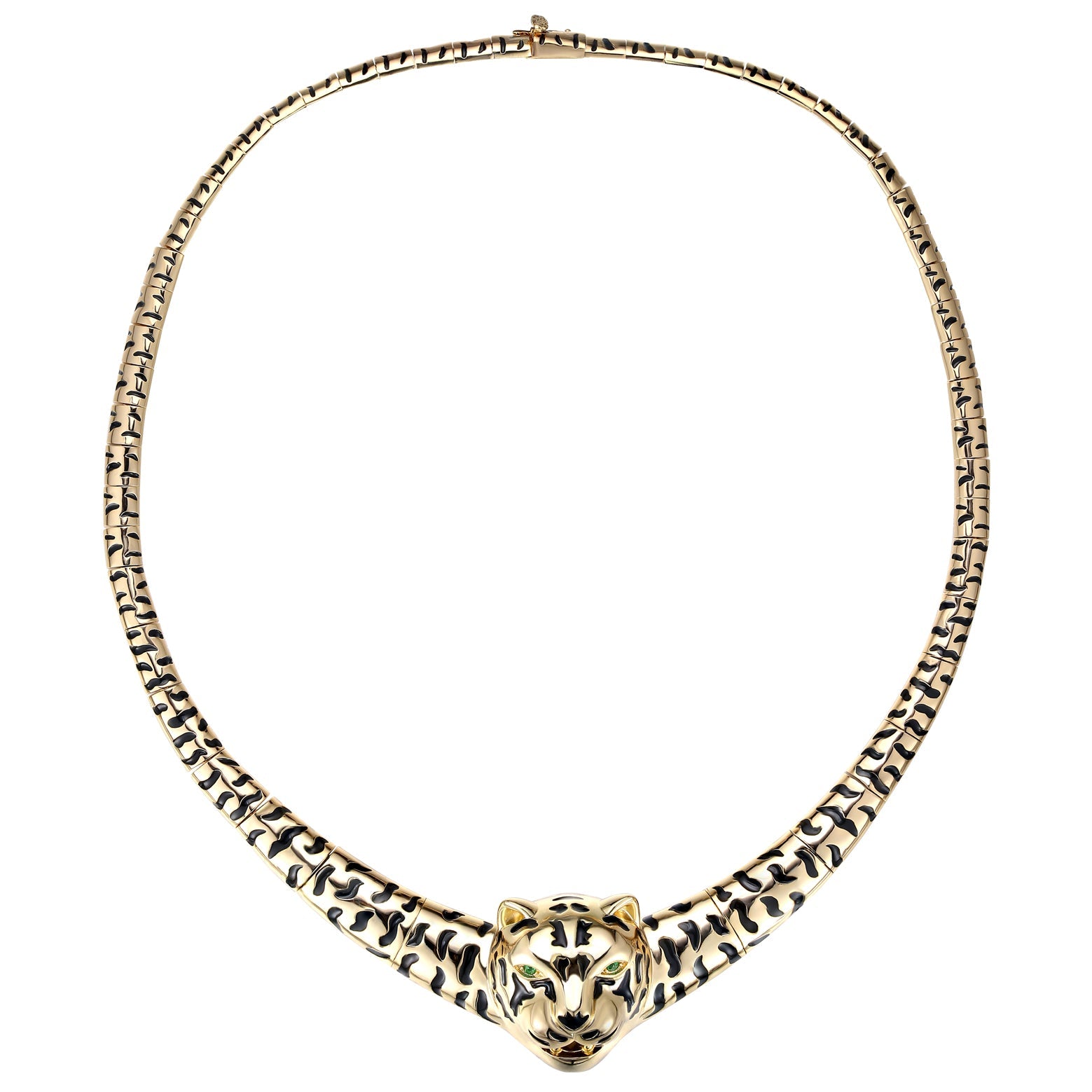 Rg 14k Gold Plated with Black Enamel Leopard Head Omega Necklace