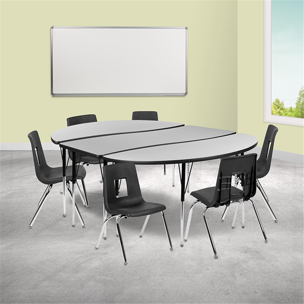 Flash Furniture  86 in. Oval Wave Flexible Laminate Activity Table Set with 16 in. Student Stack Chairs Grey & Black