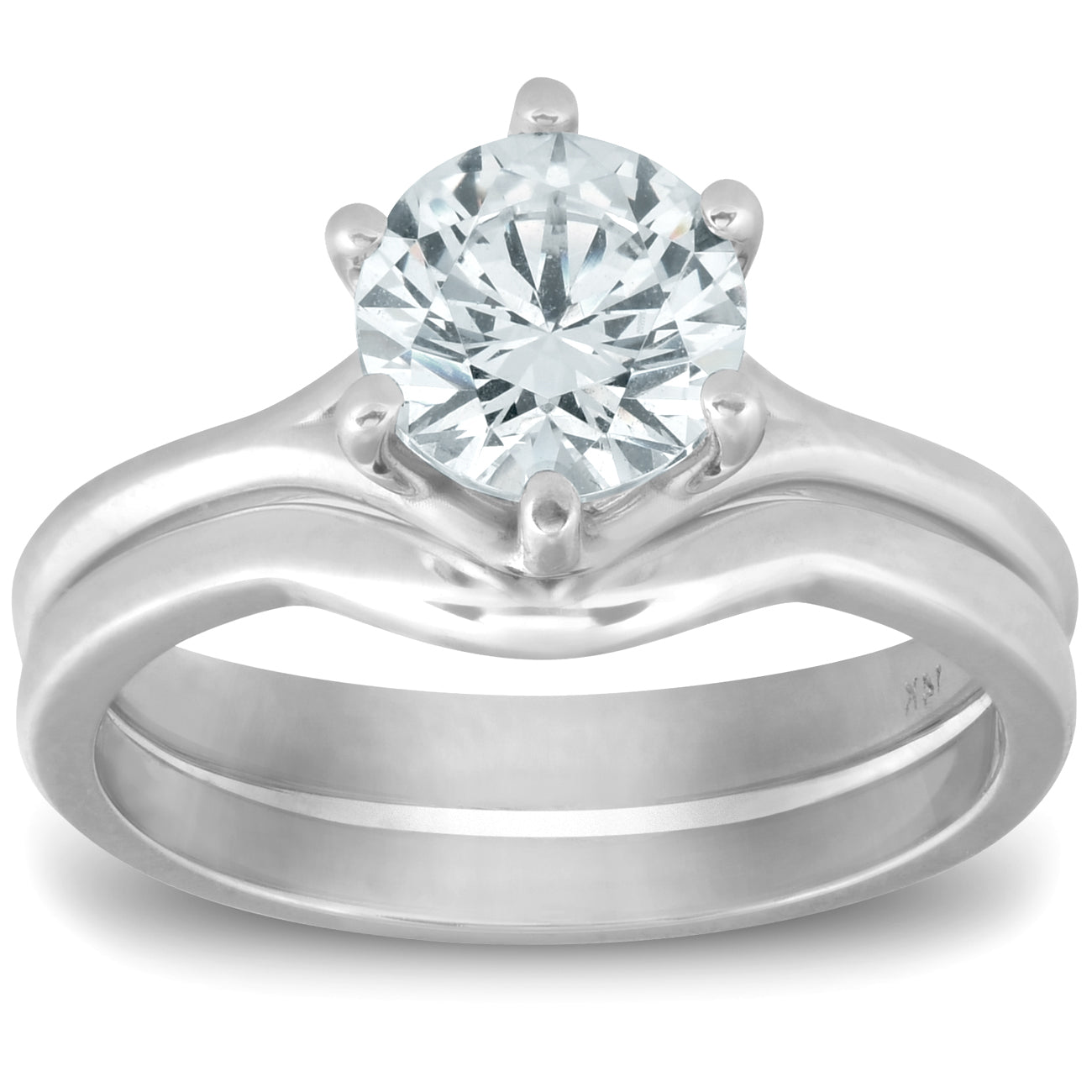 1 Ct Round Diamond Engagement Ring Wedding Plain Band Set 14k White Gold
