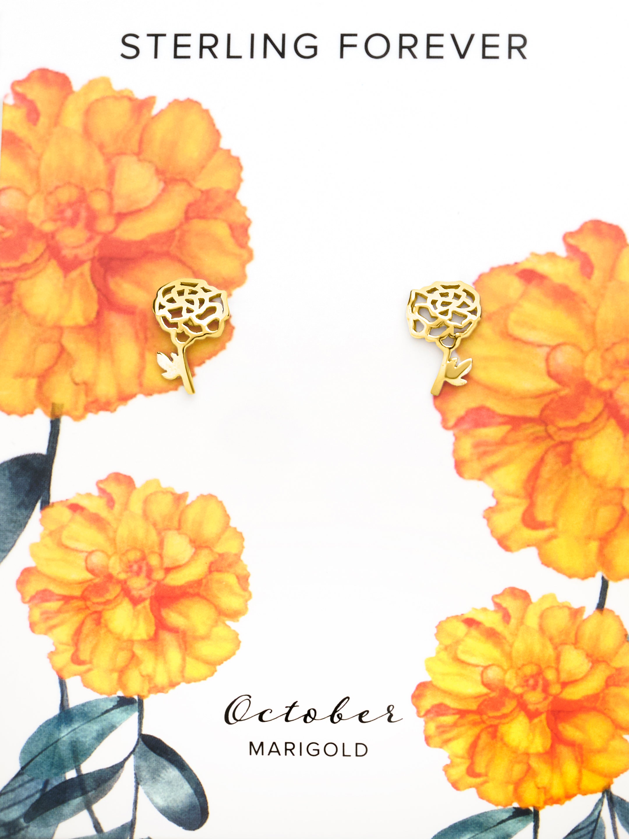 Sterling Silver Birth Flower Earring Studs - October