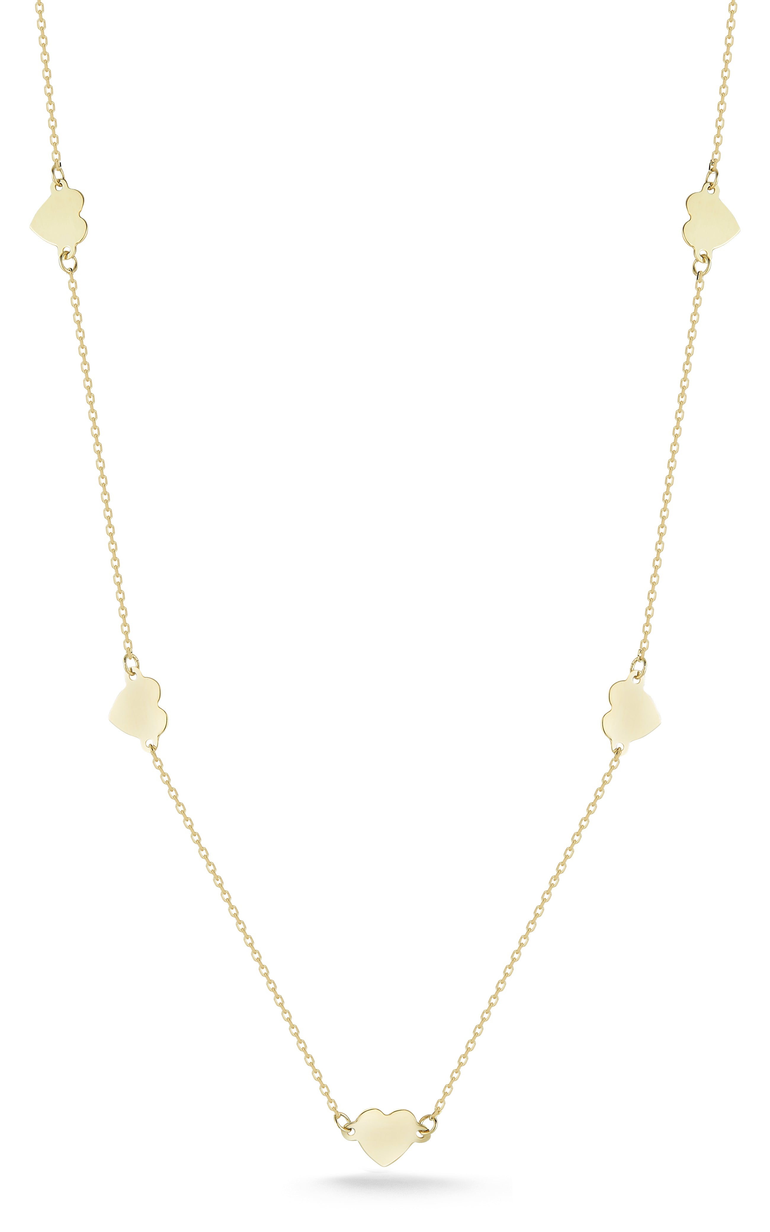 14K Gold Heart Station Necklace
