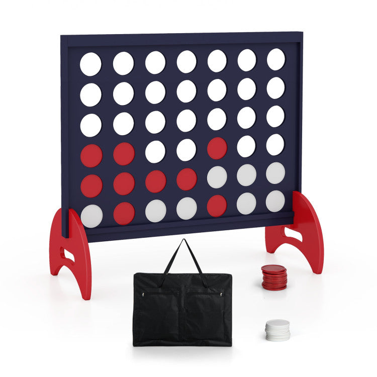 Wooden 4-in-a-row Game Set with 42 PCS Chips and 600D Oxford Fabric Carrying Bag-White