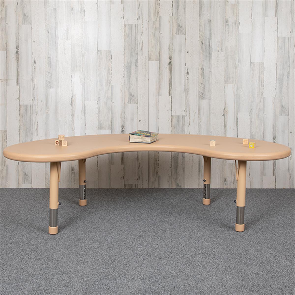 Flash Furniture  35 x 65 in. Half-Moon Plastic Height Adjustable Activity Table, Natural Color
