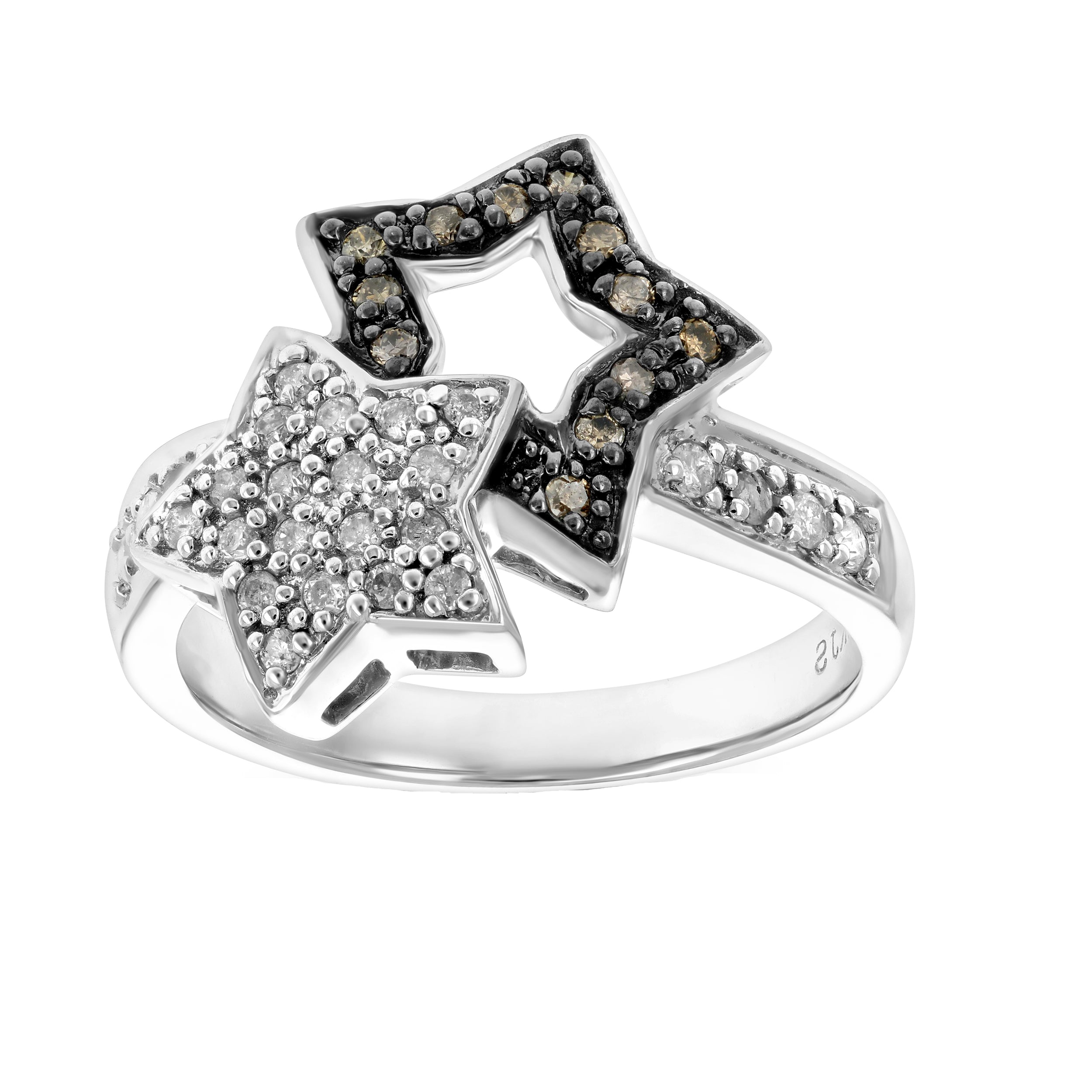 1/4 cttw Champagne and White Diamond Fashion Star Ring 14K White Gold