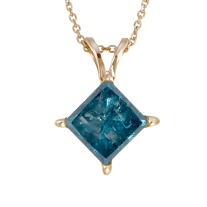 1/2 cttw Blue Diamond Solitaire Pendant Yellow Gold Plated over Silver Princess