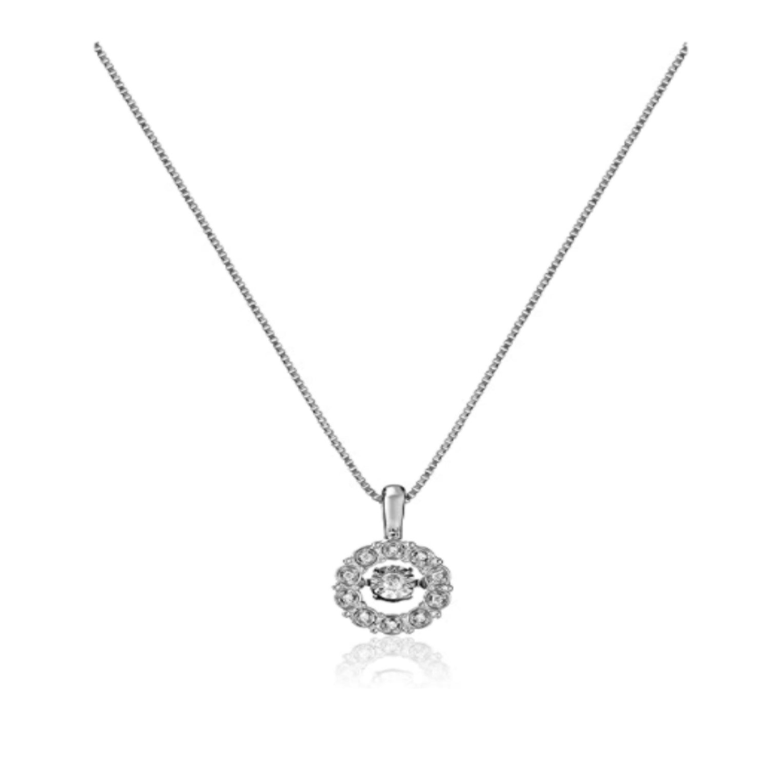Dancing Diamond Real Diamond Circle Pendant Necklace for Women in Solid 925 Sterling Silver (1/20 ct.tw), 18" Chain