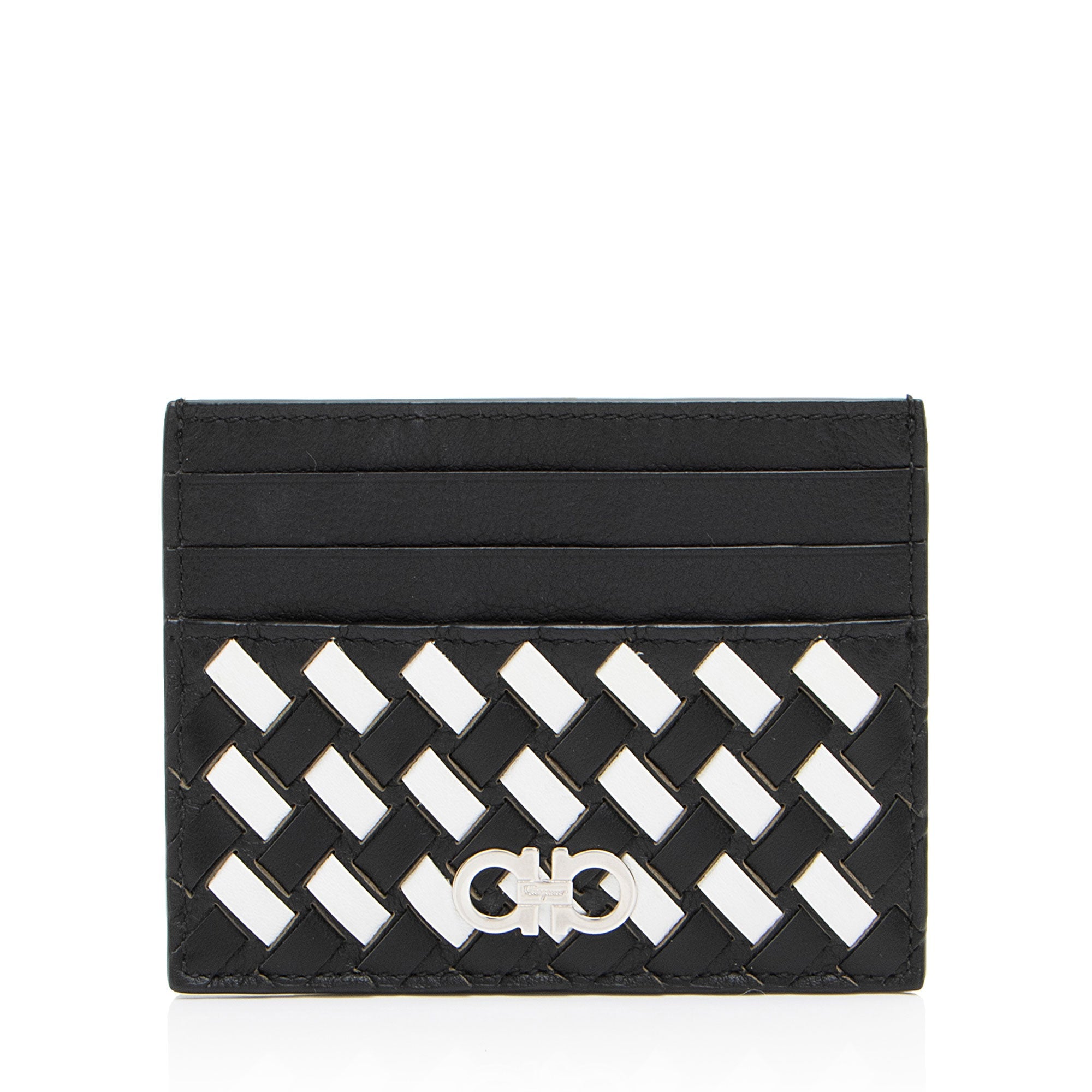 Salvatore Ferragamo Woven Pannello Leather Card Case