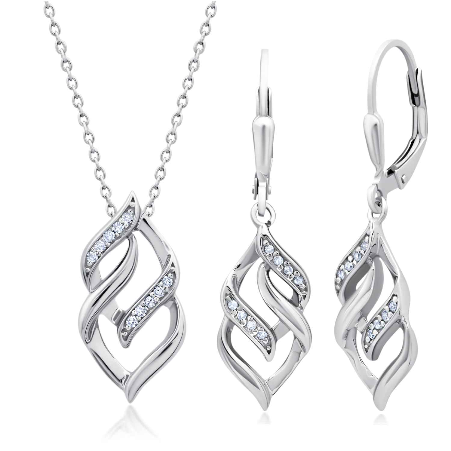 Genuine Diamond Eternity Pendant Necklace and Dangle Earring Set in Sterling Silver, 18"