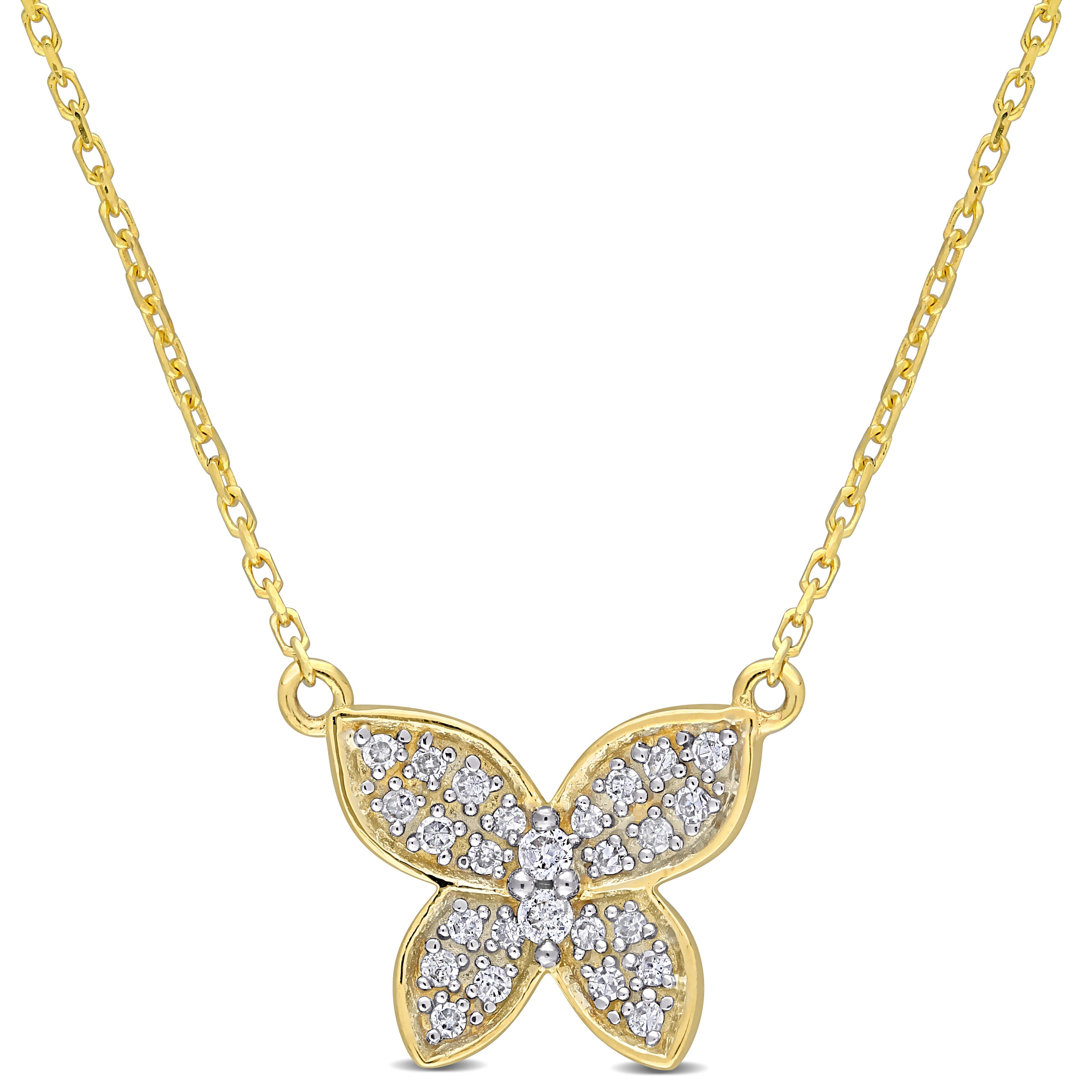 1/8 CT TW Diamond Butterfly Pendant with Chain in 10K Yellow Gold