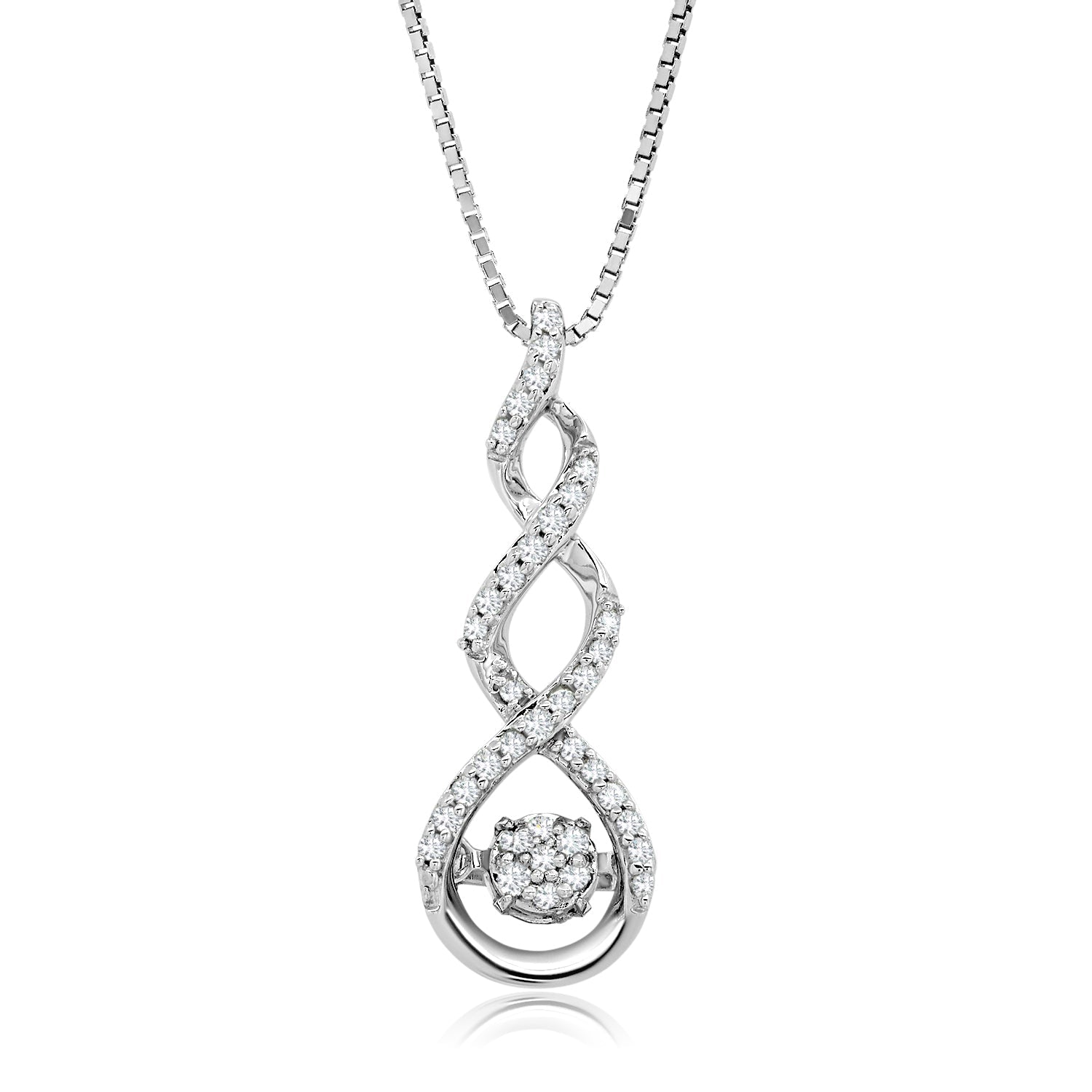 Dancing Diamond 'Side by Side' Real Diamond Pendant Necklace for Women in Solid 925 Sterling Silver (1/10 ct.tw.), 18" Chain