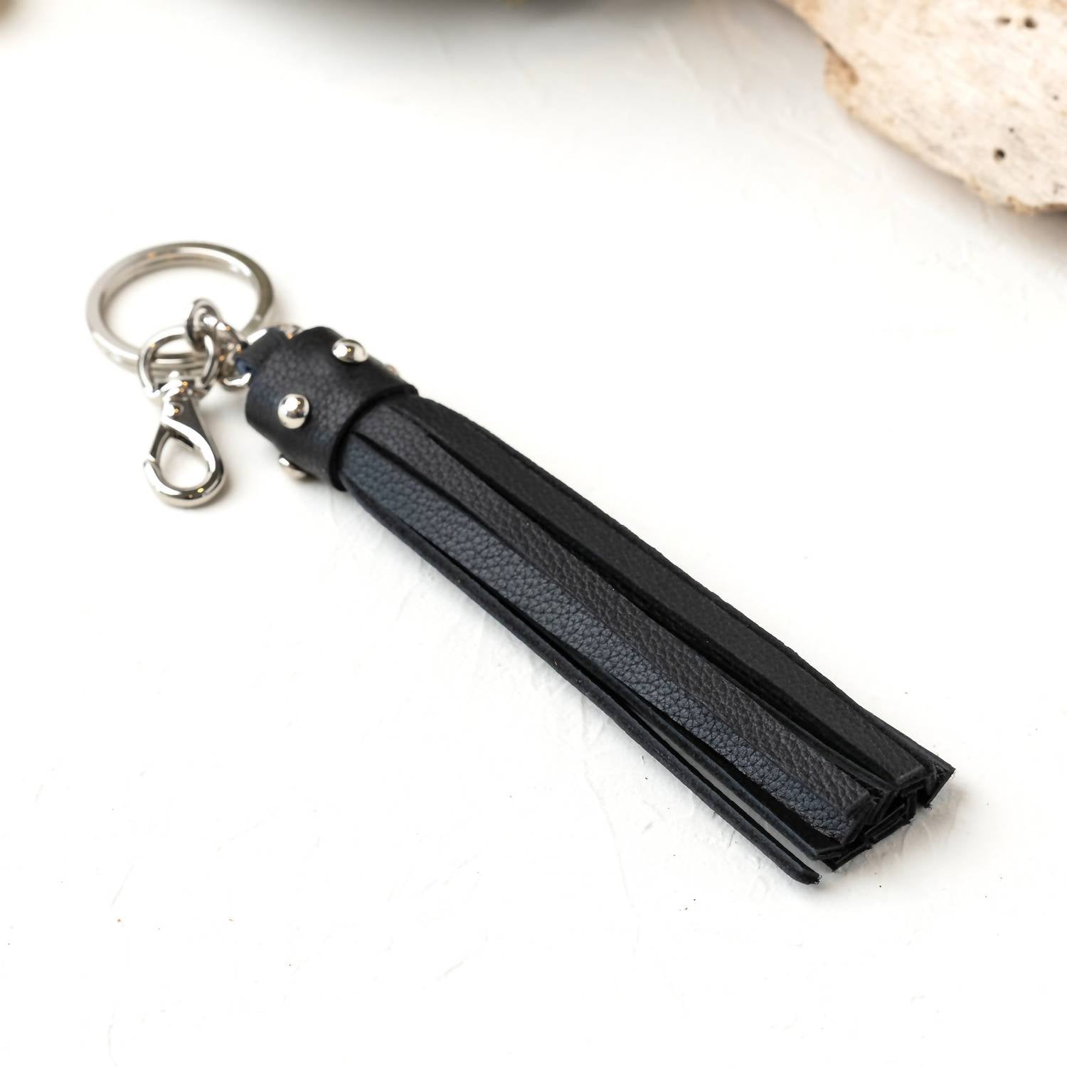 Nickel Tassel Key Chain In Black Licorice