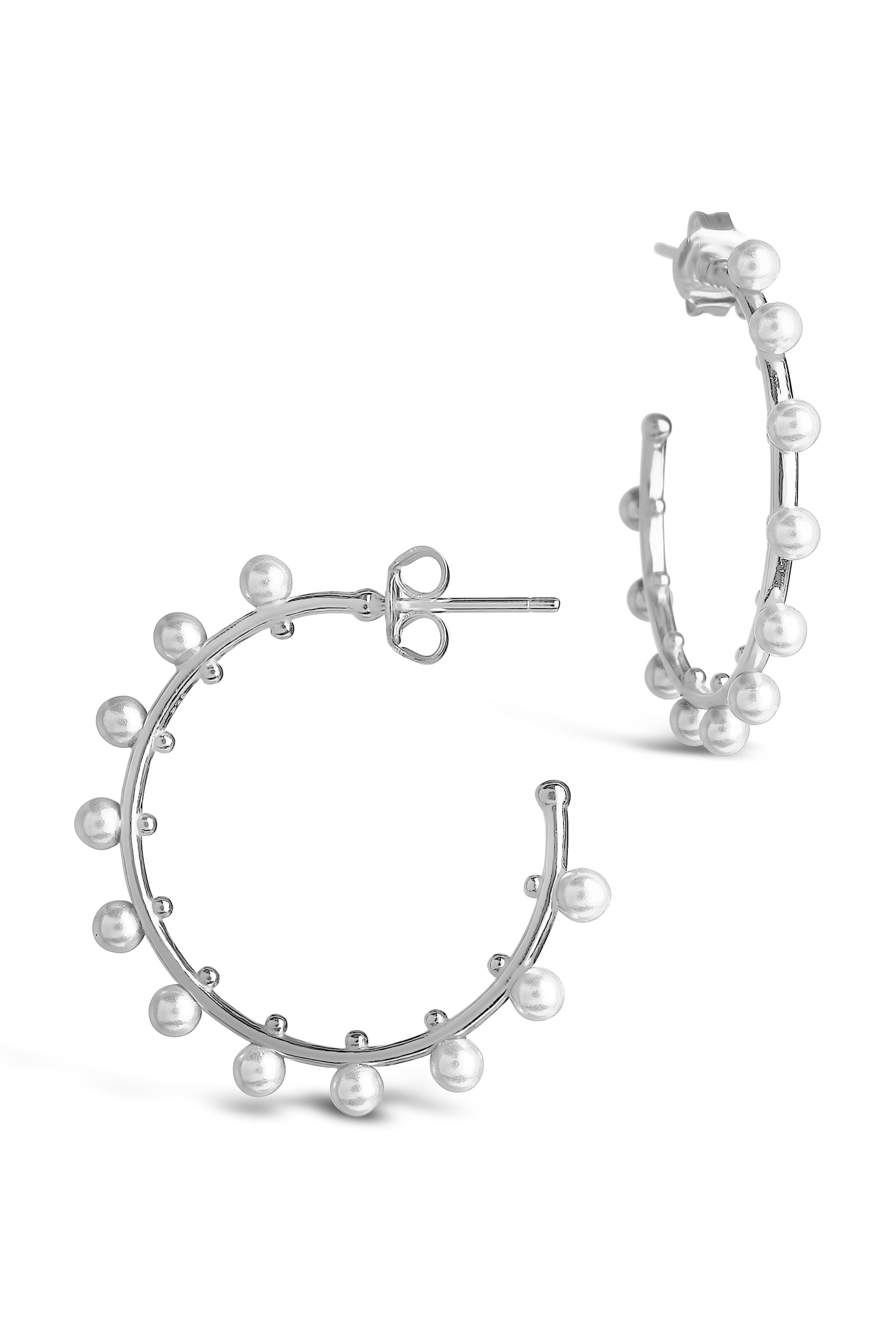 Sterling Silver 1" Pearl Studded Hoops