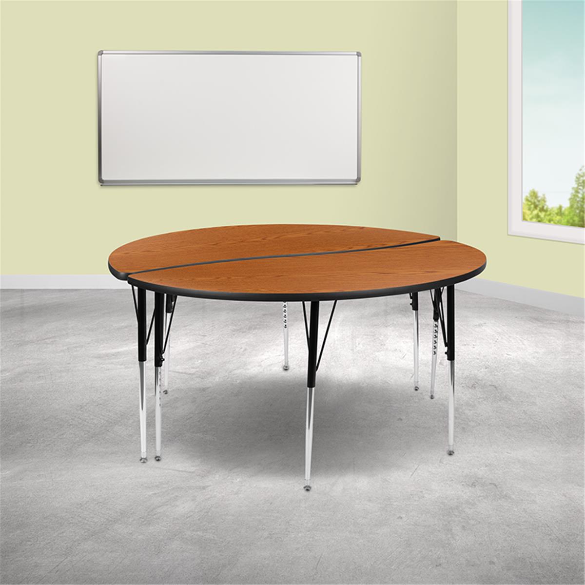 Flash Furniture  60 in. Circle Wave Flexible Thermal Laminate Activity Table Set with Standard Height Adjustable Legs, Oak - 2 Piece