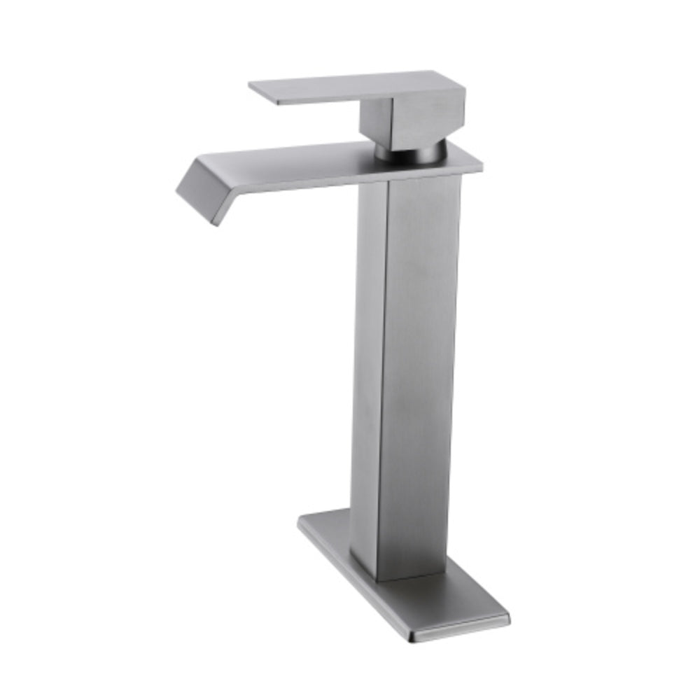 Hivvago Brushed Nickel Handle Waterfall Spout Bathroom Faucet
