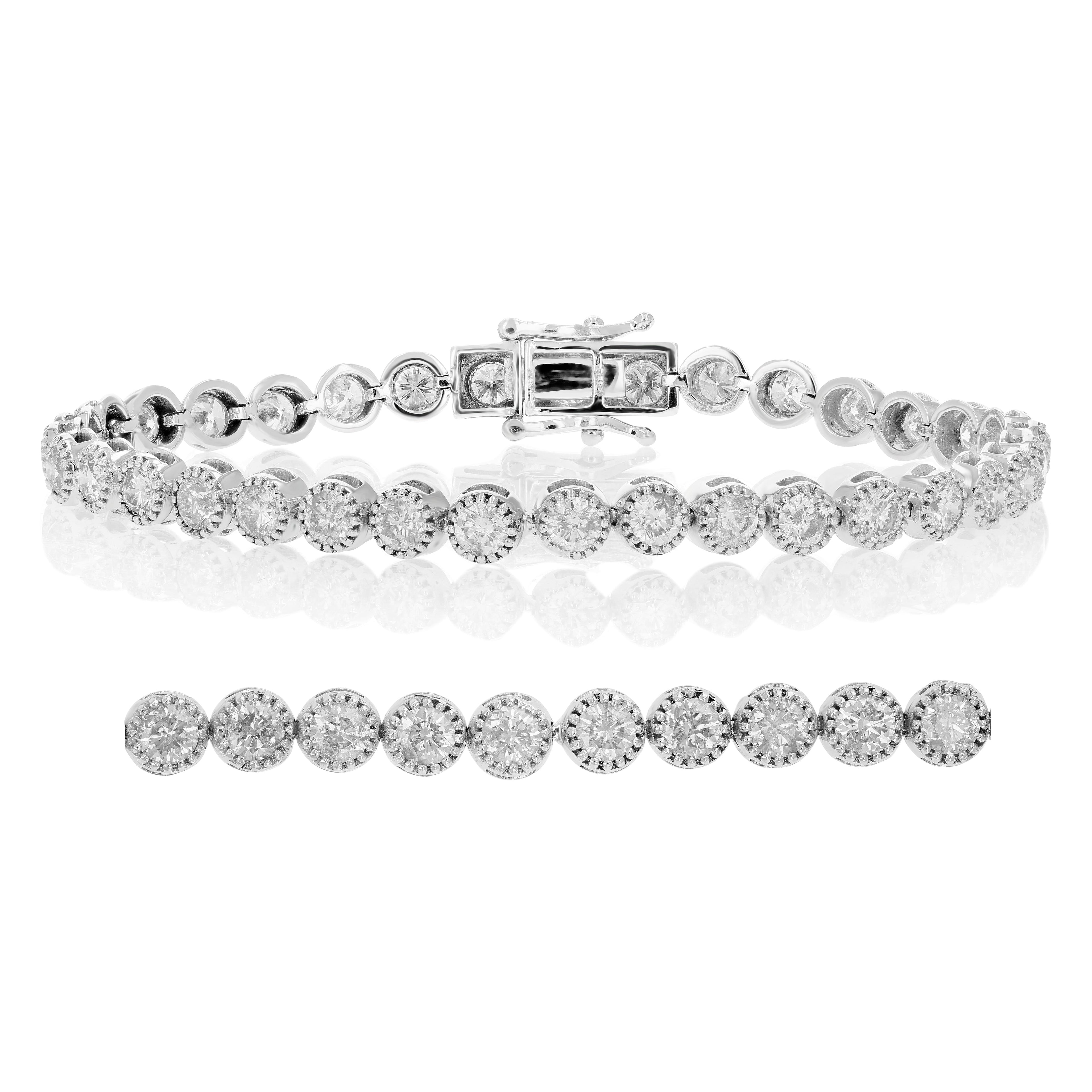 6 cttw I1-I2 Certified Diamond Bracelet 14K White Gold J-K with Milgrain 7 Inch