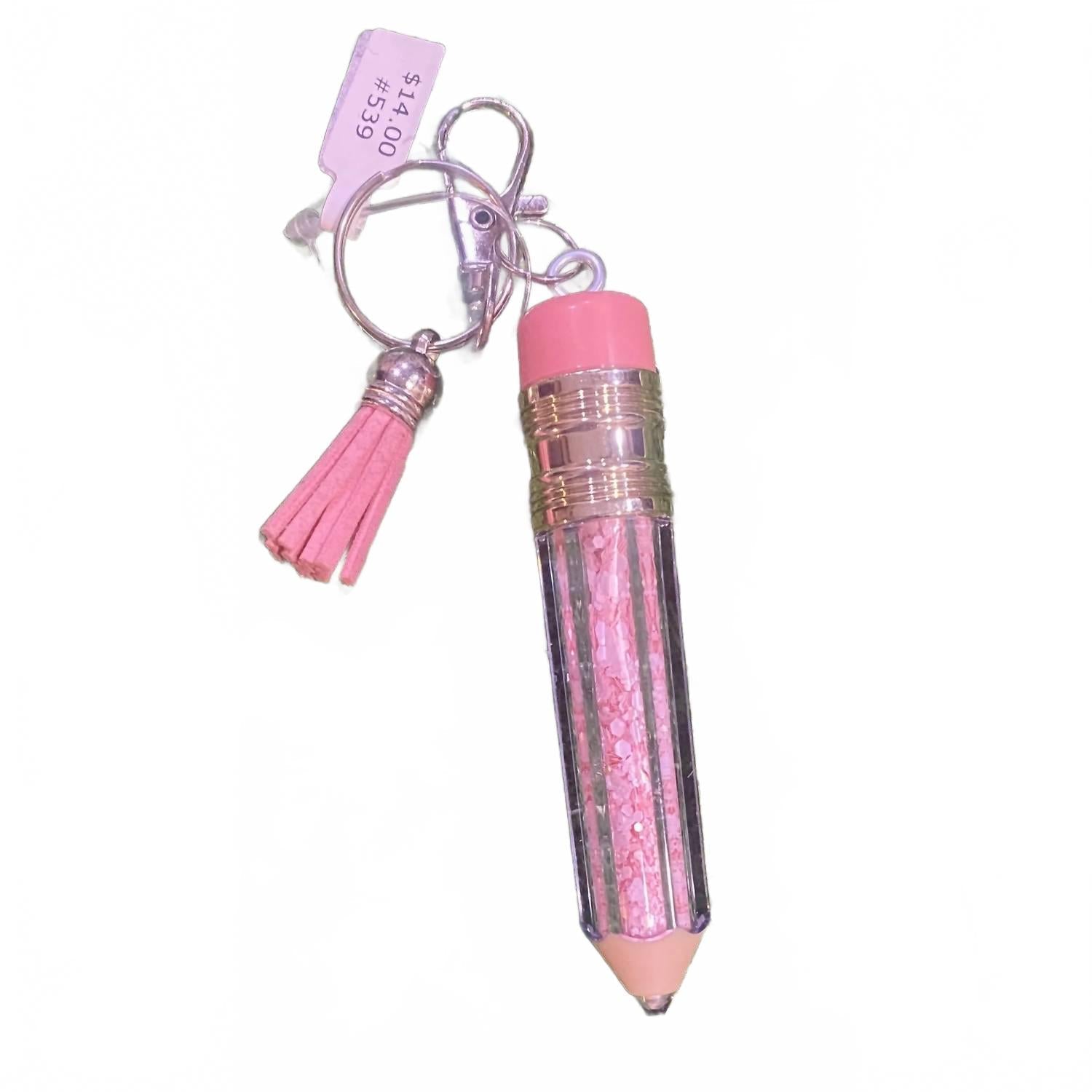 Floating Glitter Pencil Keychain In Light Pink