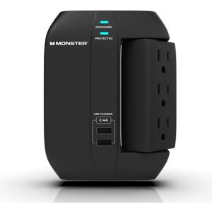 Monster-Essentials-5003 Monster Wall Plug-In with Swivel Outlets and USB/USB-C Ports - Black