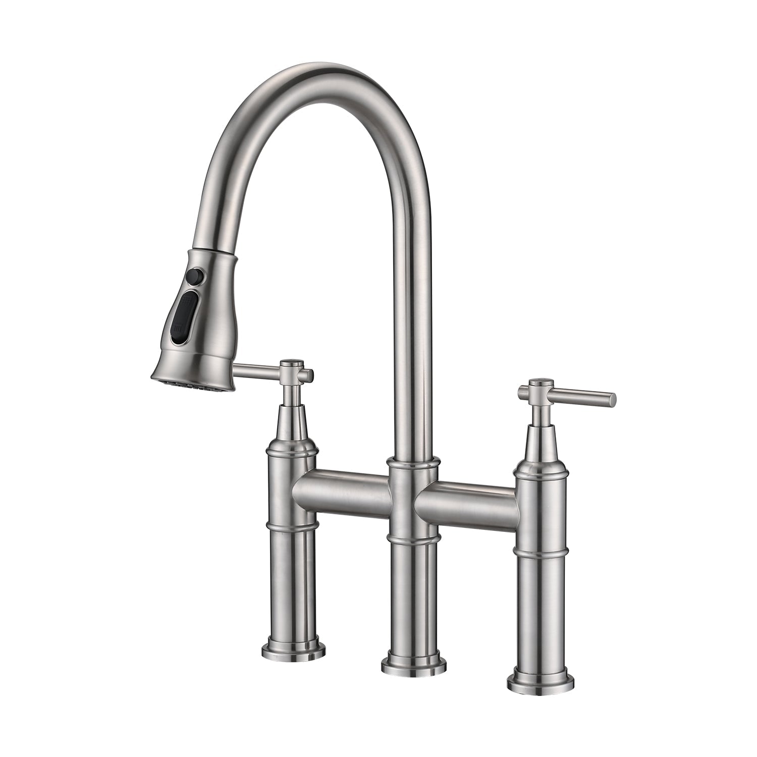 Streamdale Double Handle Bridge Kitchen Faucet With Pull-Down Spray Head