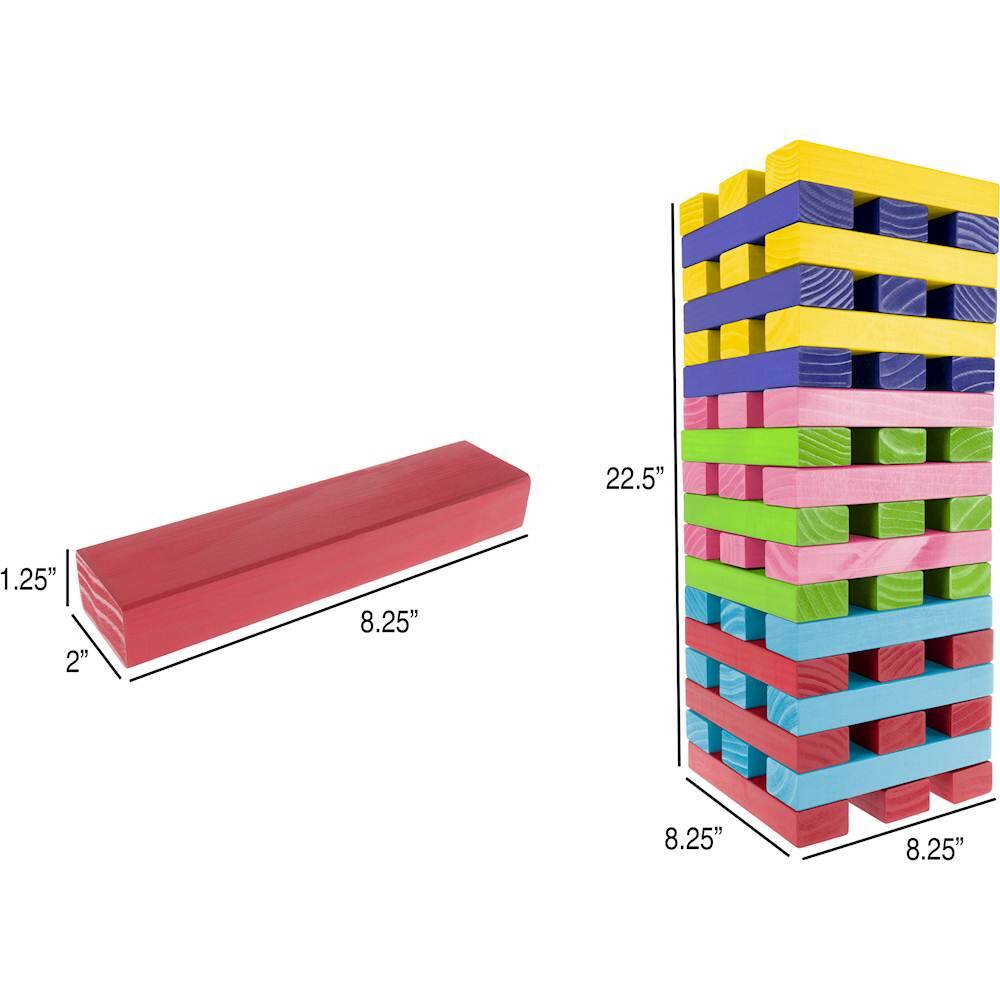Hey! Play! - Nontraditional Giant Wooden Blocks Tower Stacking Game with Dice, Outdoor Yard Game  (Rainbow Color)