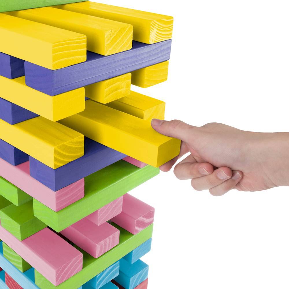 Hey! Play! - Nontraditional Giant Wooden Blocks Tower Stacking Game with Dice, Outdoor Yard Game  (Rainbow Color)