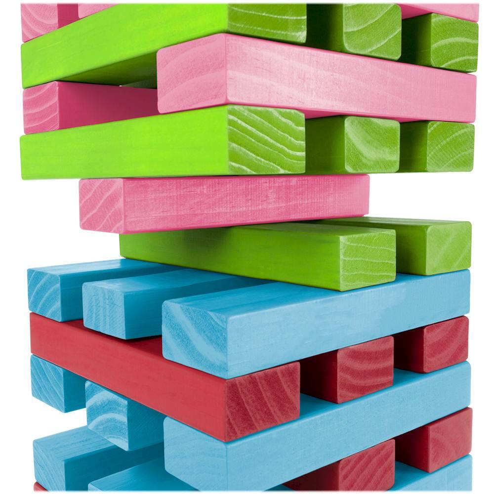 Hey! Play! - Nontraditional Giant Wooden Blocks Tower Stacking Game with Dice, Outdoor Yard Game  (Rainbow Color)