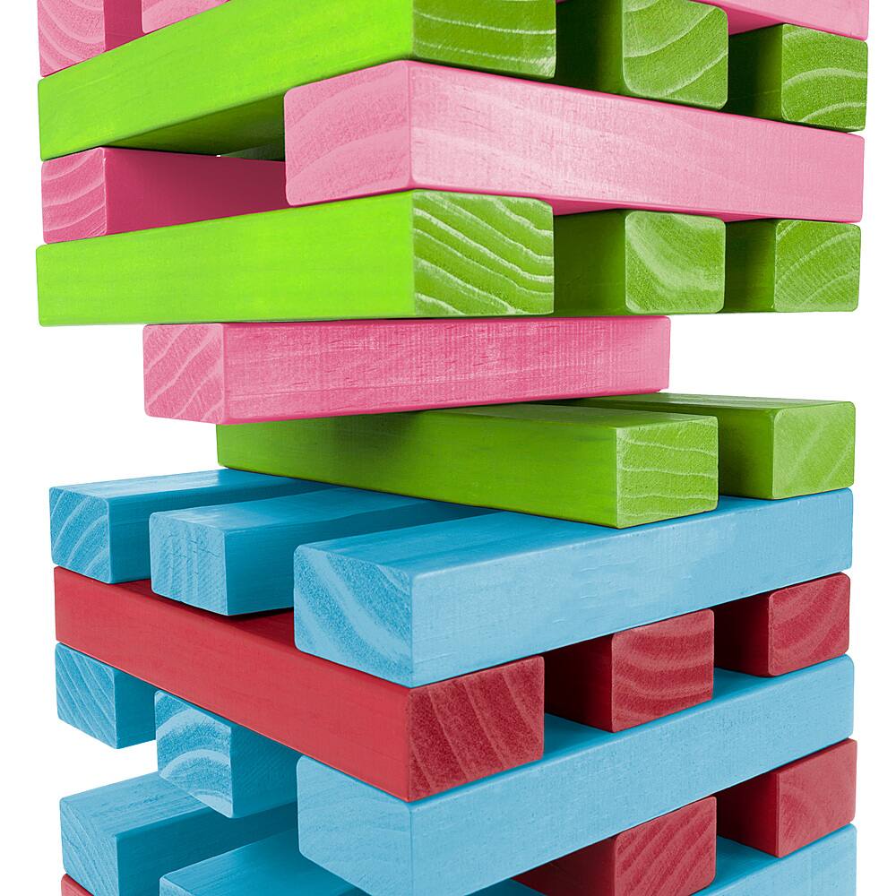 Hey! Play! - Nontraditional Giant Wooden Blocks Tower Stacking Game with Dice, Outdoor Yard Game  (Rainbow Color)