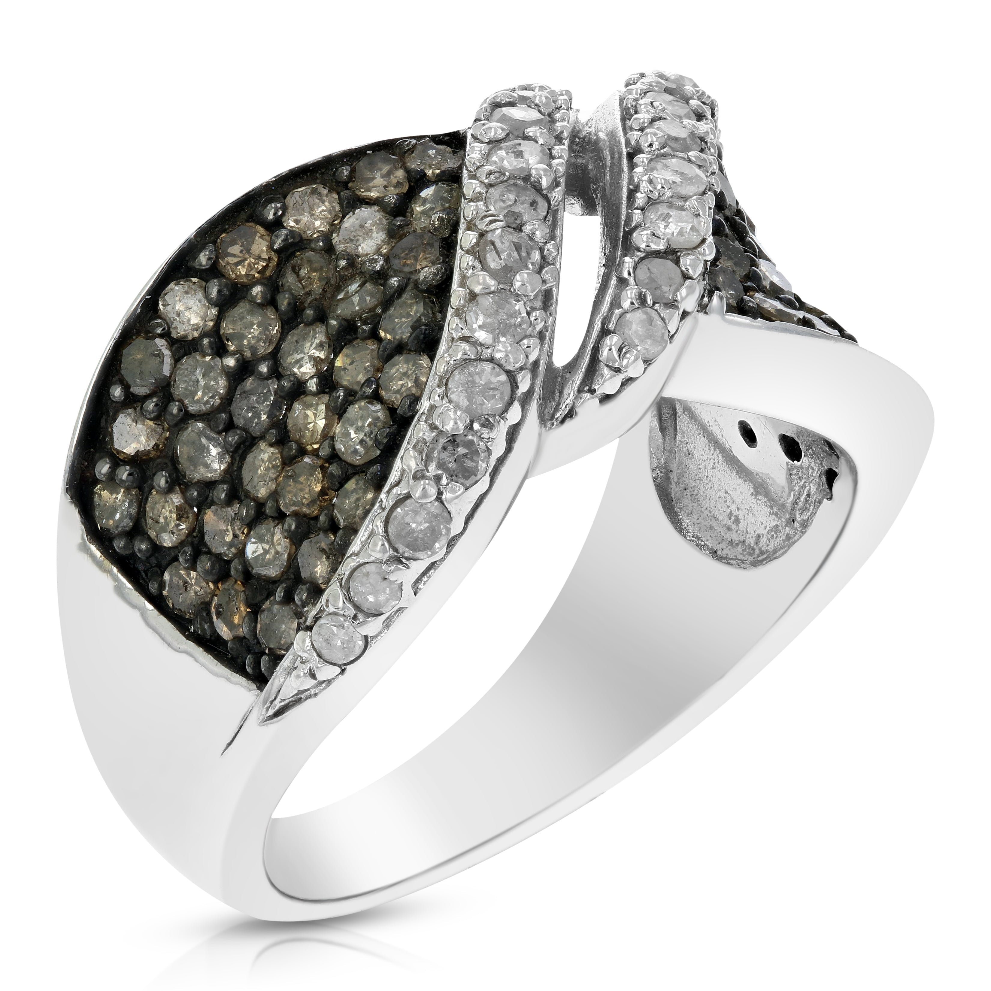1.55 cttw Champagne and White Diamond Ring .925 Sterling Silver Rhodium