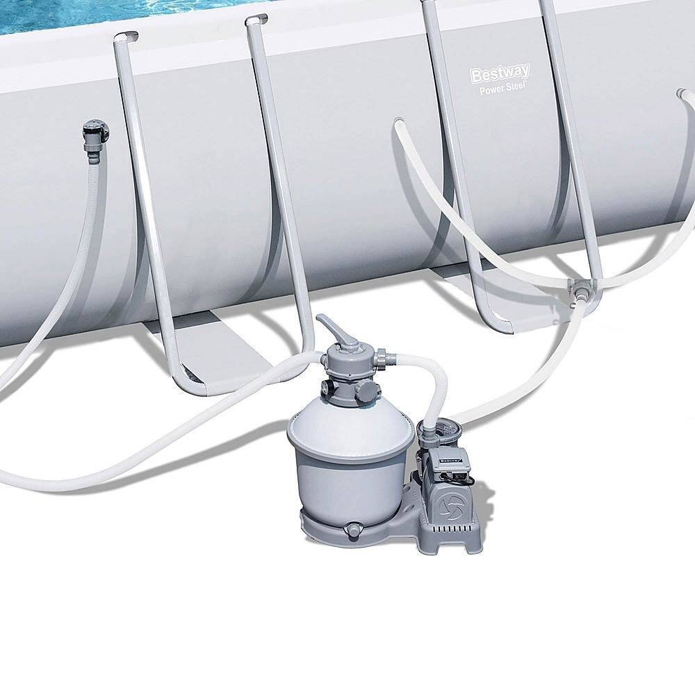 Bestway - 18ft x 9ft x 4ft Rectangular Above Ground Swimming Pool w/ Ladder & Pump - Gray