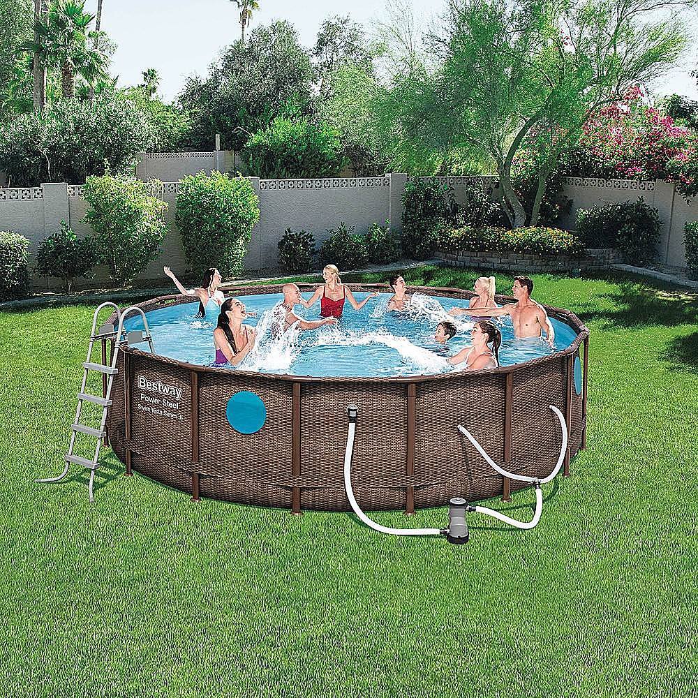 Bestway - 16-foot x 4-foot Power Steel Swim Vista Above Ground Swimming Pool Set and Pump - Brown
