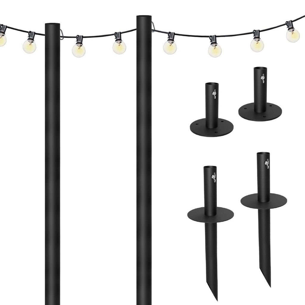 Excello Global Products - Bistro String Light Poles - 2 Pack - Extends to 10 Feet - 50 Feet of String Lights Included - Black