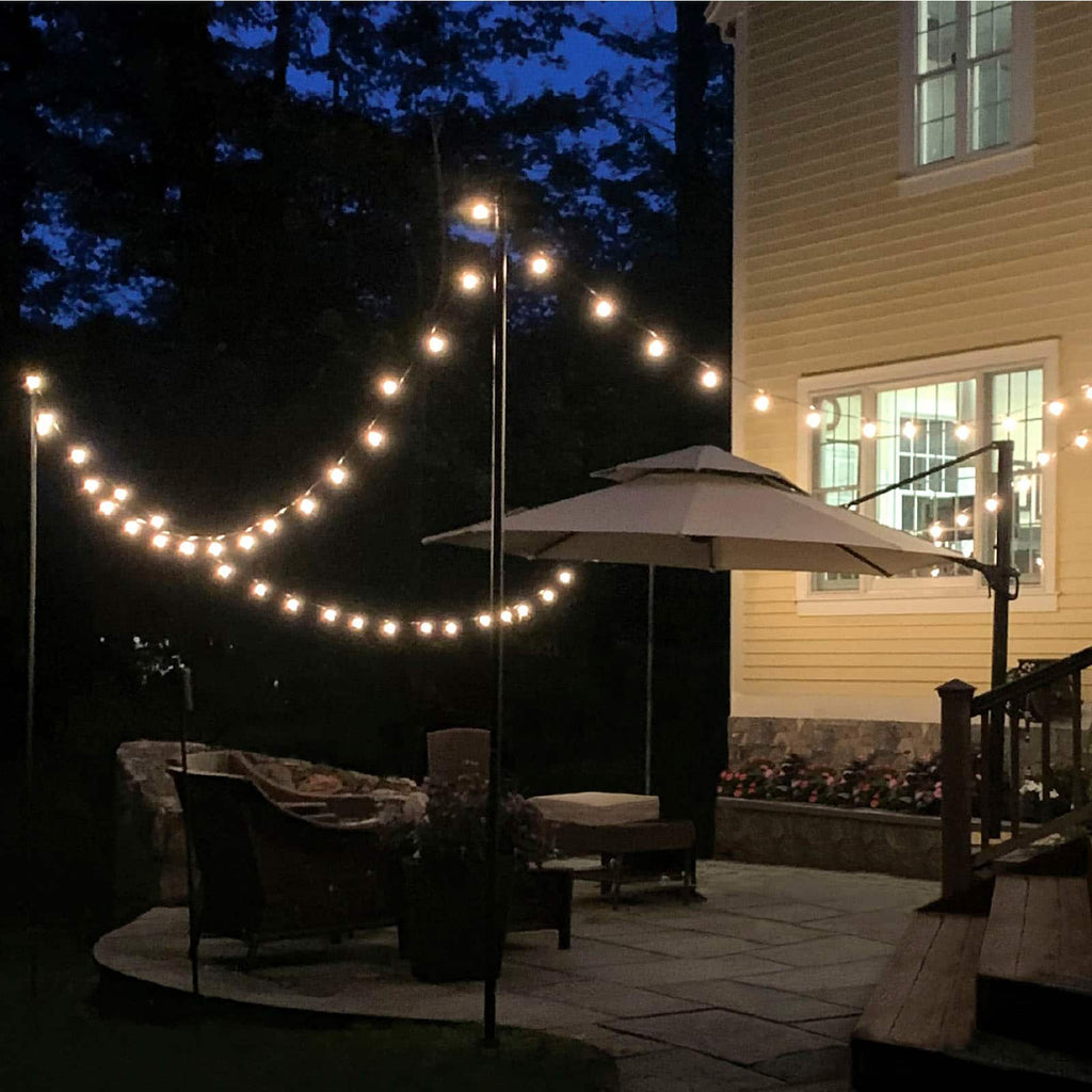 Excello Global Products - Bistro String Light Poles - 2 Pack - Extends to 10 Feet - 50 Feet of String Lights Included - Black