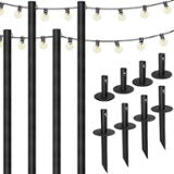 Excello Global Products - Bistro String Light Poles - 4 Pack - Extends to 10 Feet - 100 Feet of String Lights Included - Black