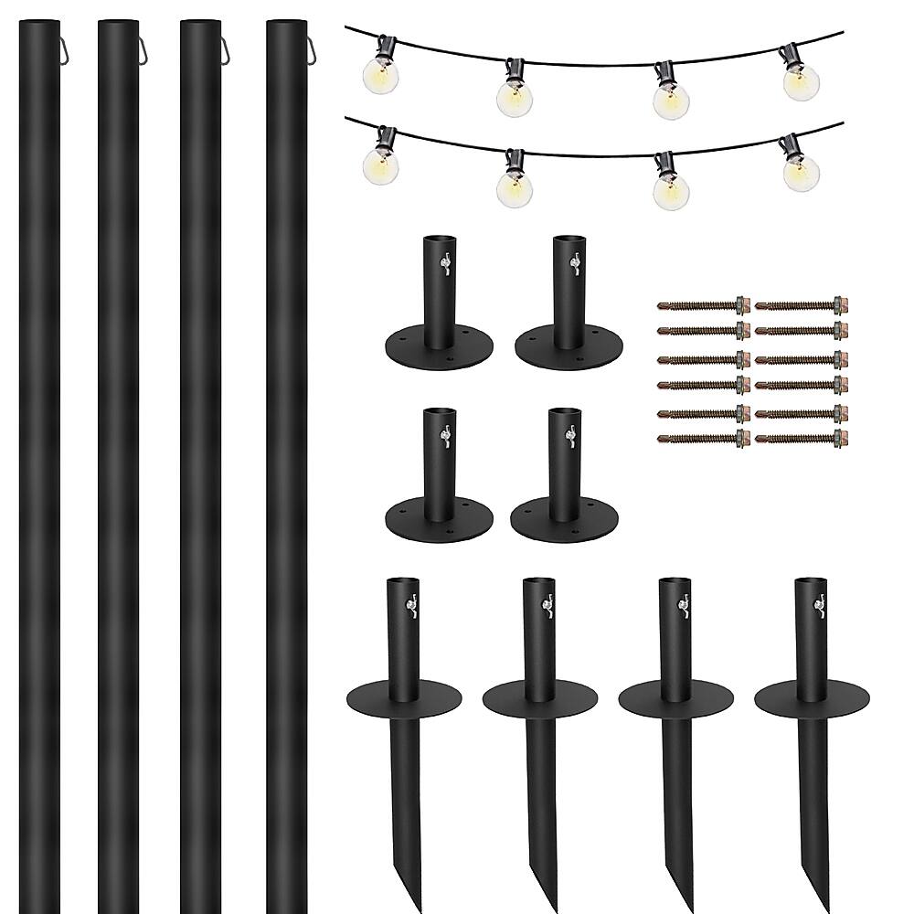 Excello Global Products - Bistro String Light Poles - 4 Pack - Extends to 10 Feet - 100 Feet of String Lights Included - Black