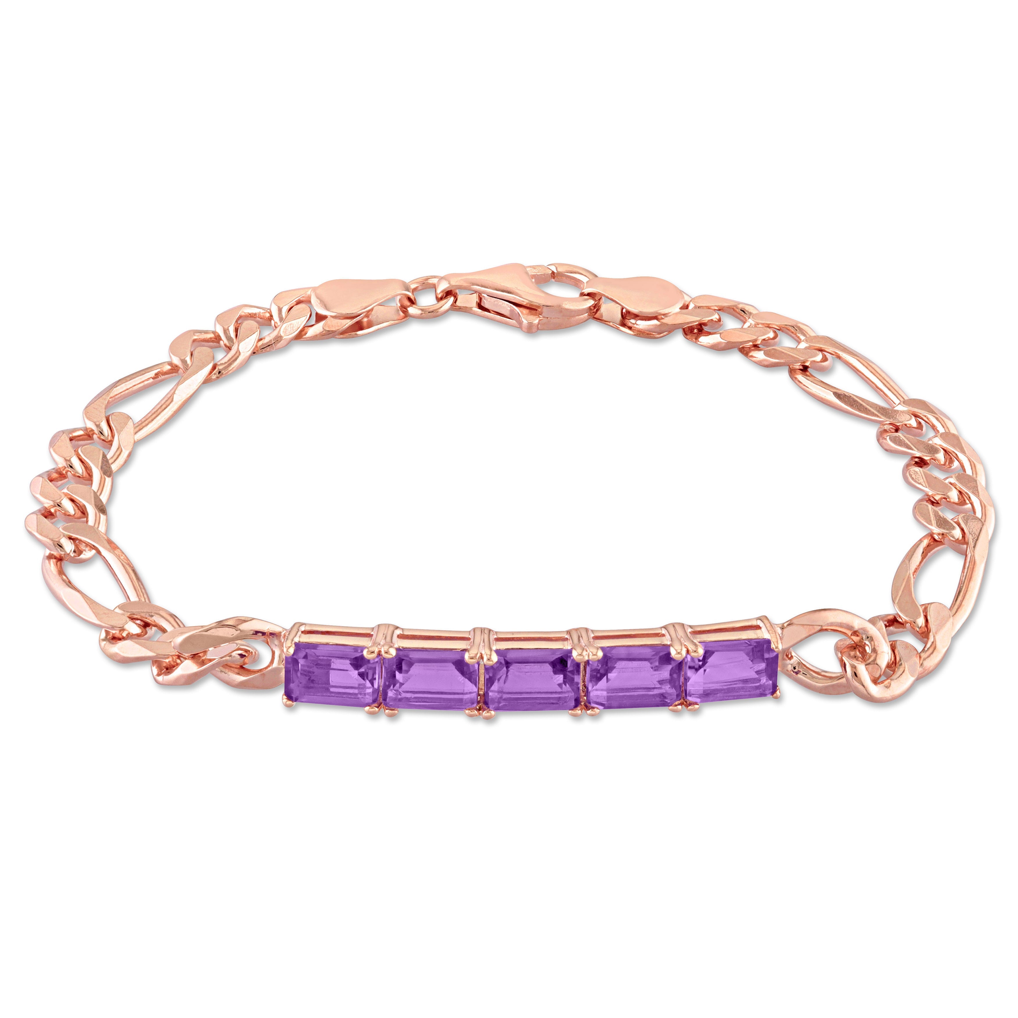 2 1/4 CT TGW Amethyst Birthstone Link Bracelet in Rose Plated Sterling Silver