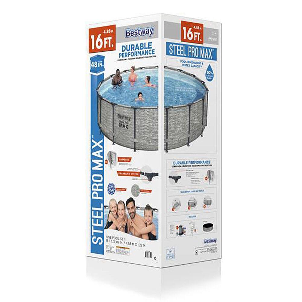 Bestway - Steel Pro MAX 16 Foot Round Above Ground Pool Set with 3 Layer Liner