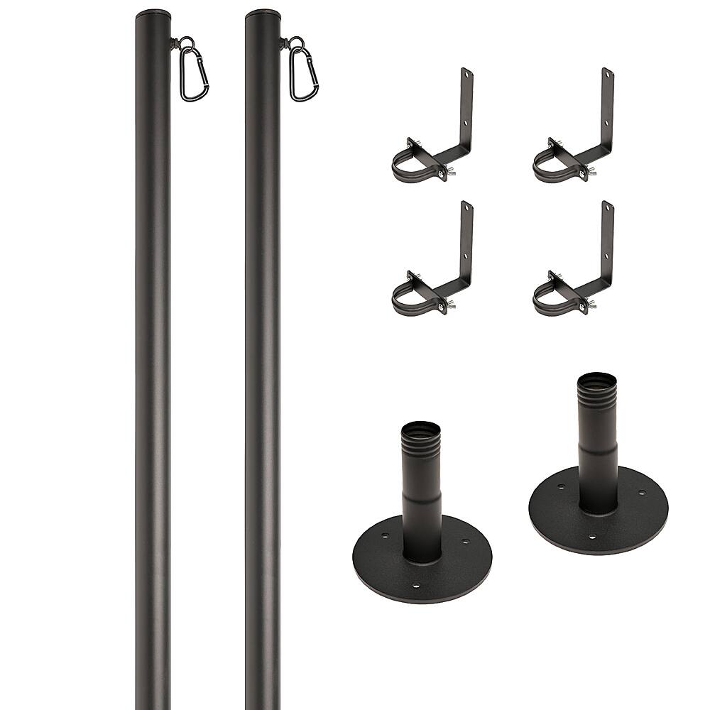 Excello Global Products - Premium String Light Poles - 2 Pack - Extends to 10 Feet – Deck Mount (Wood/Concrete) - Black