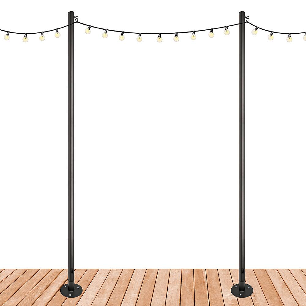 Excello Global Products - Premium String Light Poles - 2 Pack - Extends to 10 Feet – Deck Mount (Wood/Concrete) - Black
