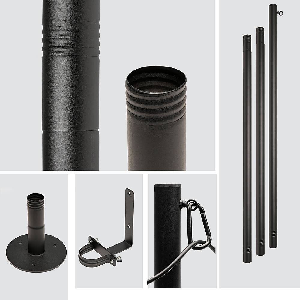 Excello Global Products - Premium String Light Poles - 2 Pack - Extends to 10 Feet – Deck Mount (Wood/Concrete) - Black
