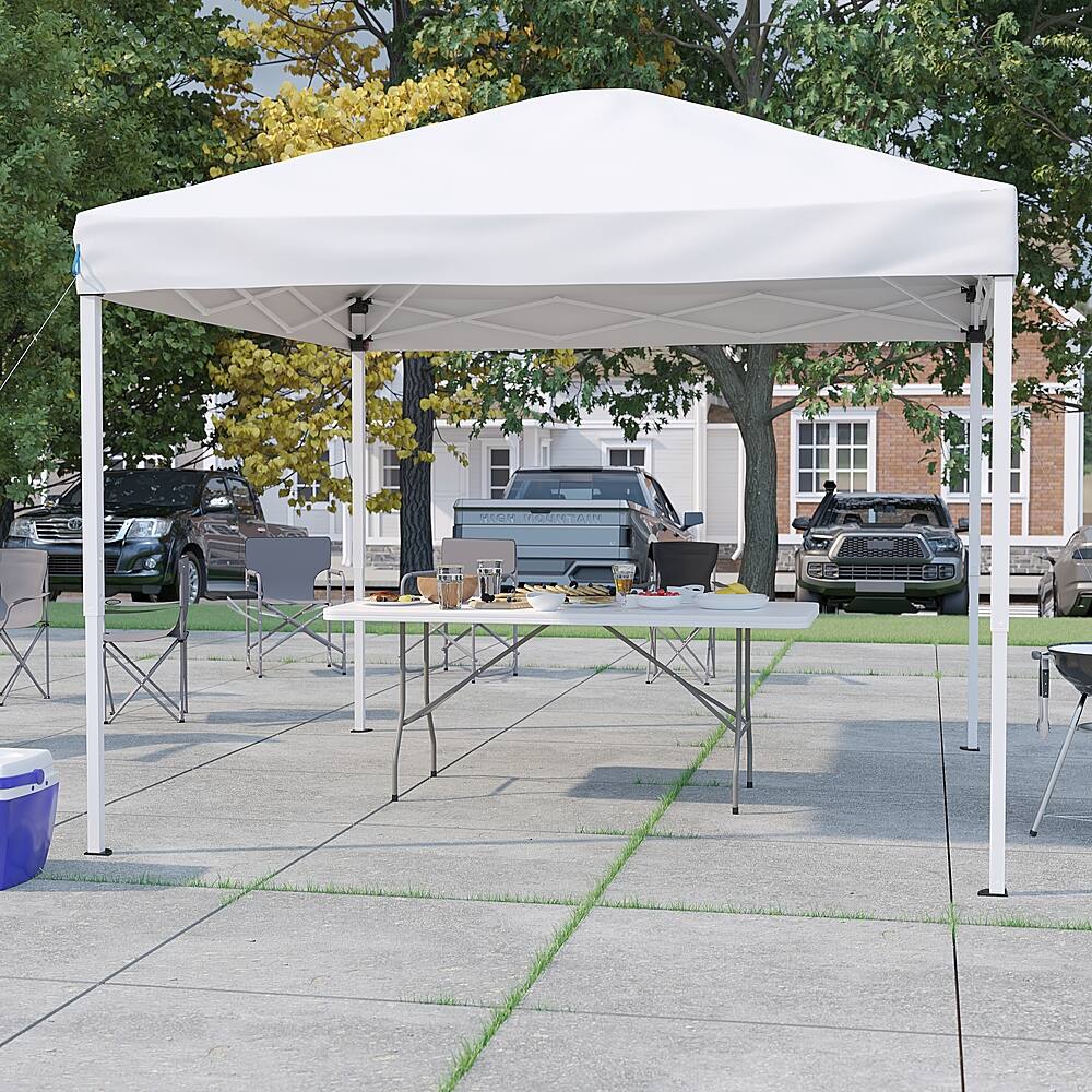 Alamont Home - Harris 10' x 10' Pop Up Canopy Tent and 6 Ft. Bi-Fold Table with Carrying Handle - White