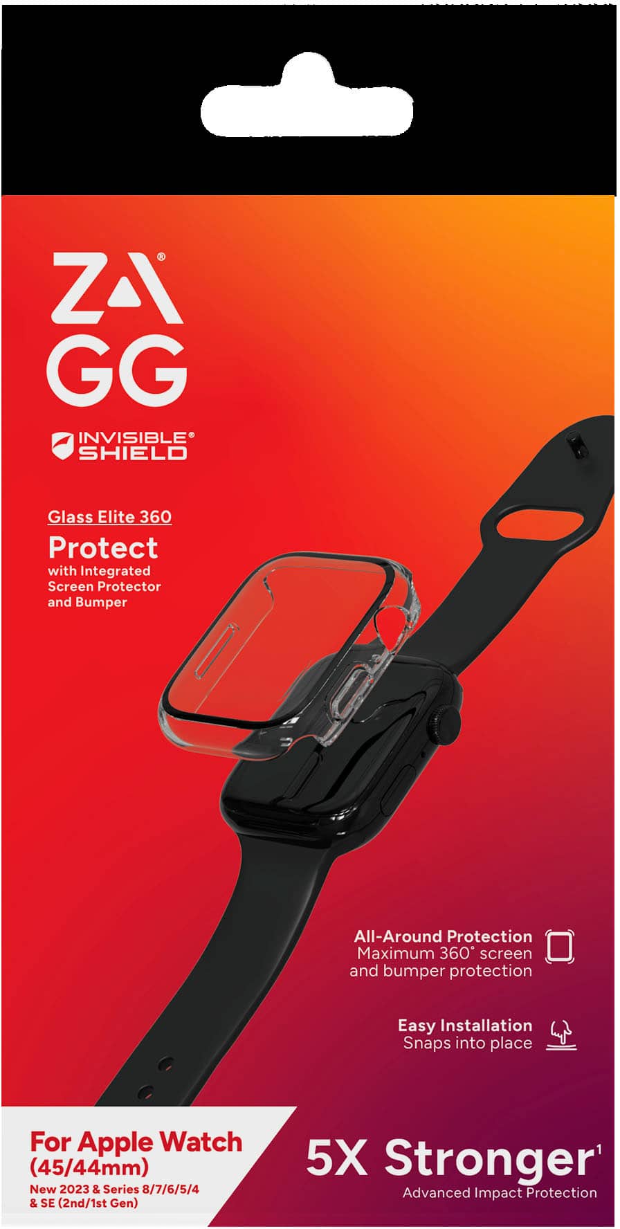 ZAGG - InvisibleShield Glass Elite 360 Bumper Screen Protection for Apple Watch Series 7, 8 & 9 45mm & SE/4, 5 & 6 44mm - Clear