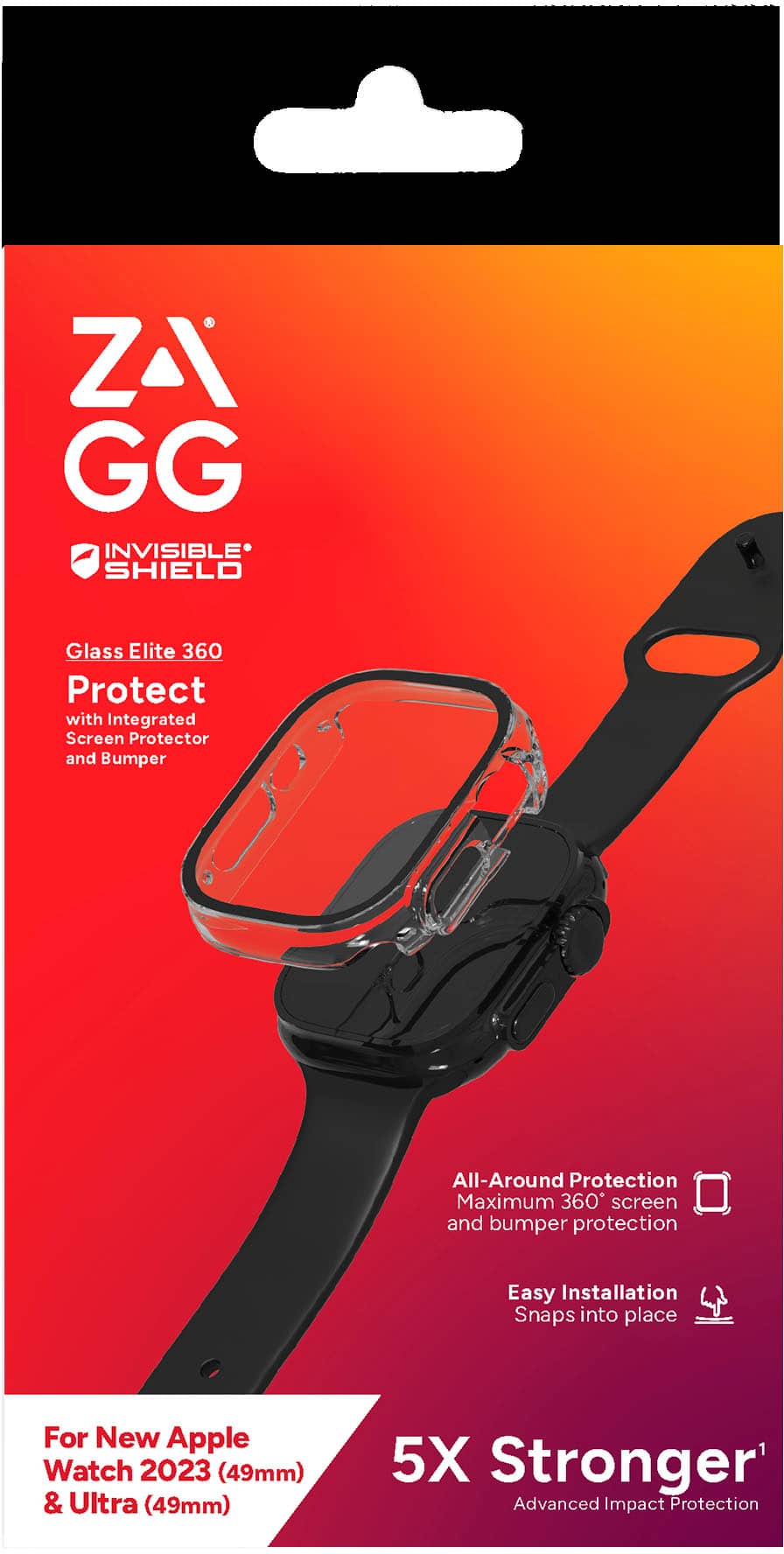 ZAGG - InvisibleShield Glass Elite 360 Integrated Bumper + Screen Protection for Apple Watch Ultra 3/2/1 49mm - Clear