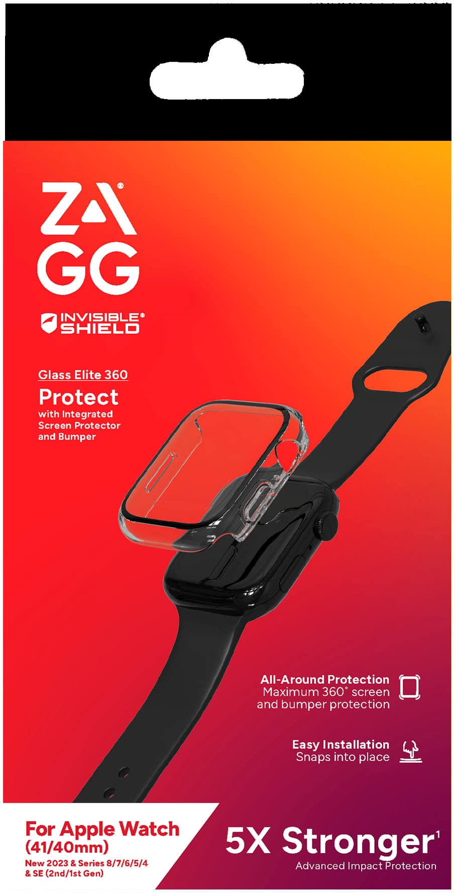 ZAGG - InvisibleShield Glass Elite 360 Bumper Screen Protection for Apple Watch Series 7, 8 & 9 41mm & SE, 4, 5 & 6 40mm - Clear