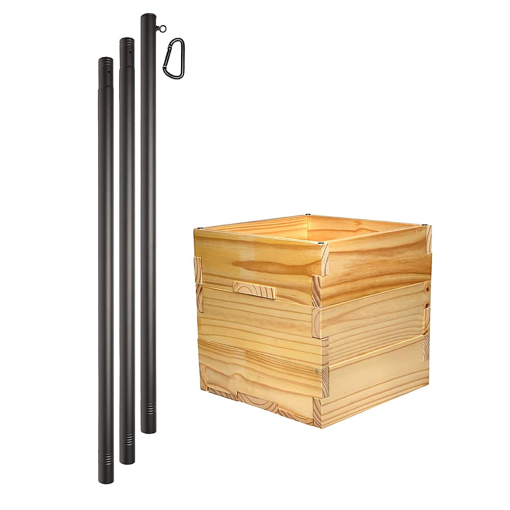 Excello Global Products - Extra Large 18"x18"x18" Wooden Planter Box and String Light Pole Set - Brown