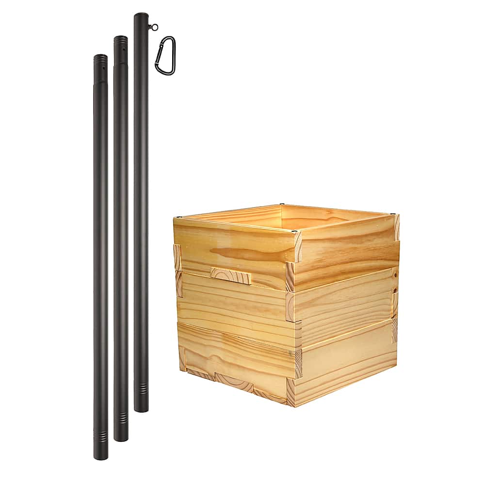 Excello Global Products - Large 14"x14"x14" Wooden Planter Box and String Light Pole Set - Brown